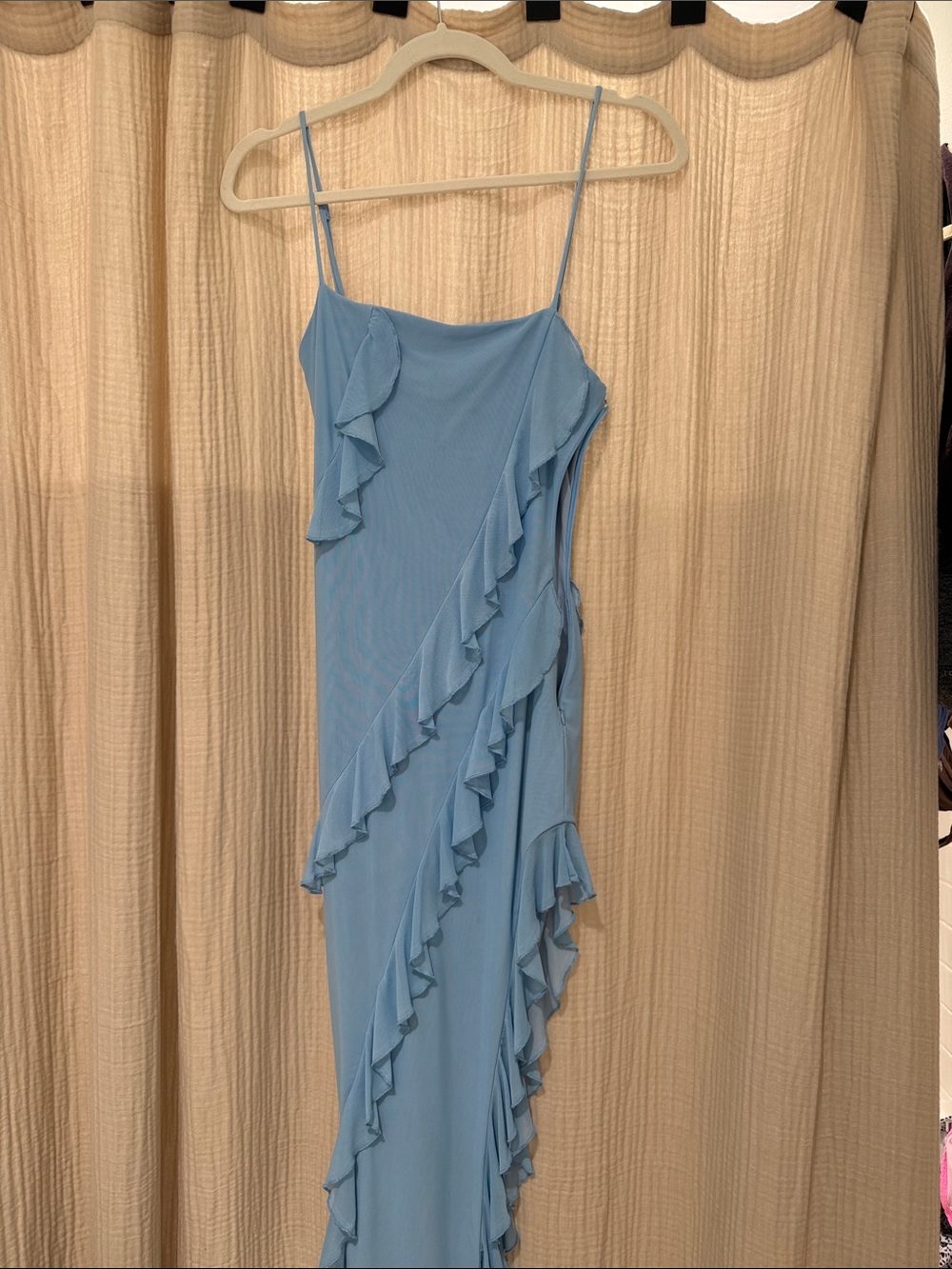 Lulu's Light Blue One-Shoulder Ruffle Slip Dress - Picture 2 of 2